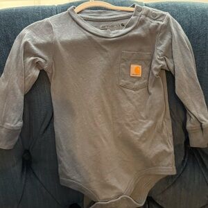 Carhartt Gray Long-Sleeve Pocket Onesie with Orange Logo